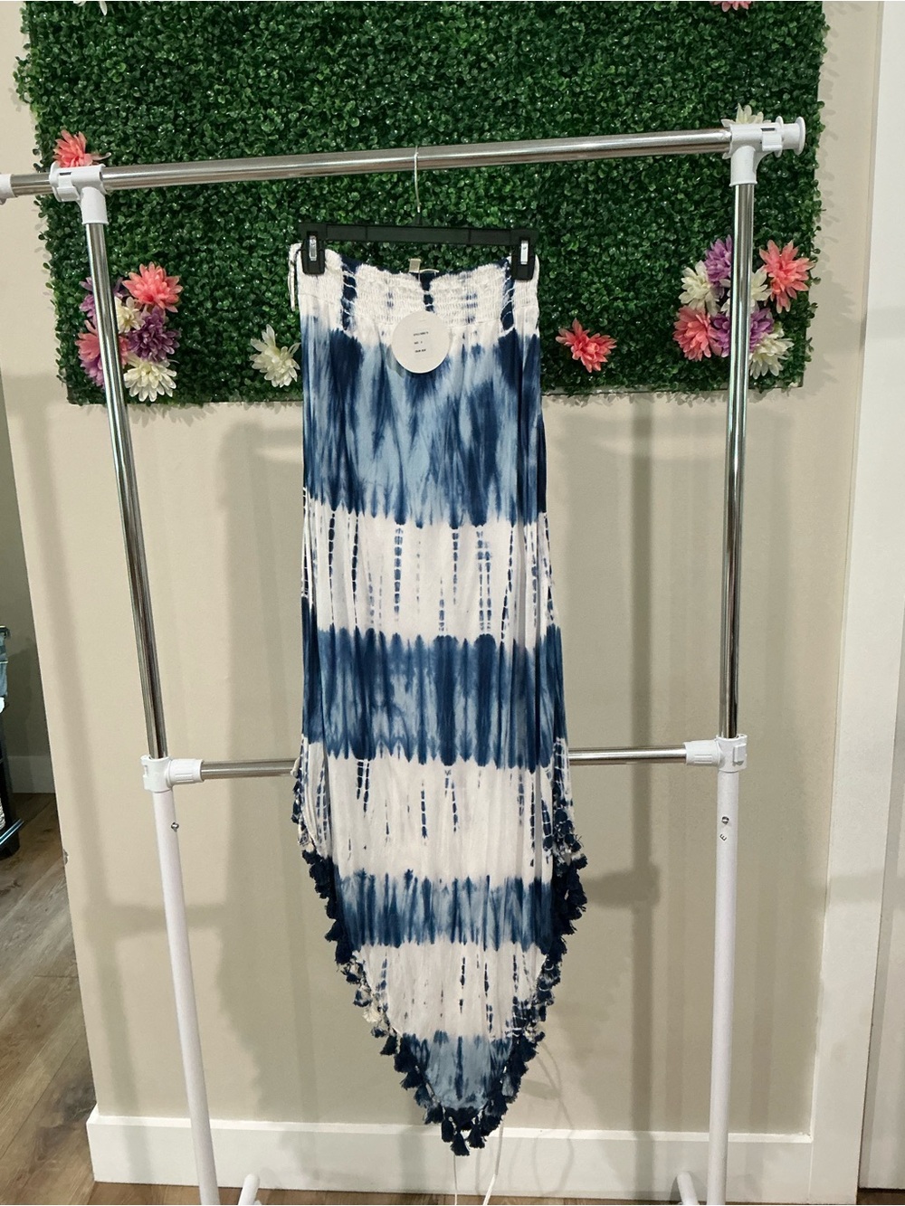 Strapless Navy & White Tie-Dye Handkerchief Dress